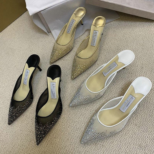 Elegant Crystal Mesh Pointed Toe Heels