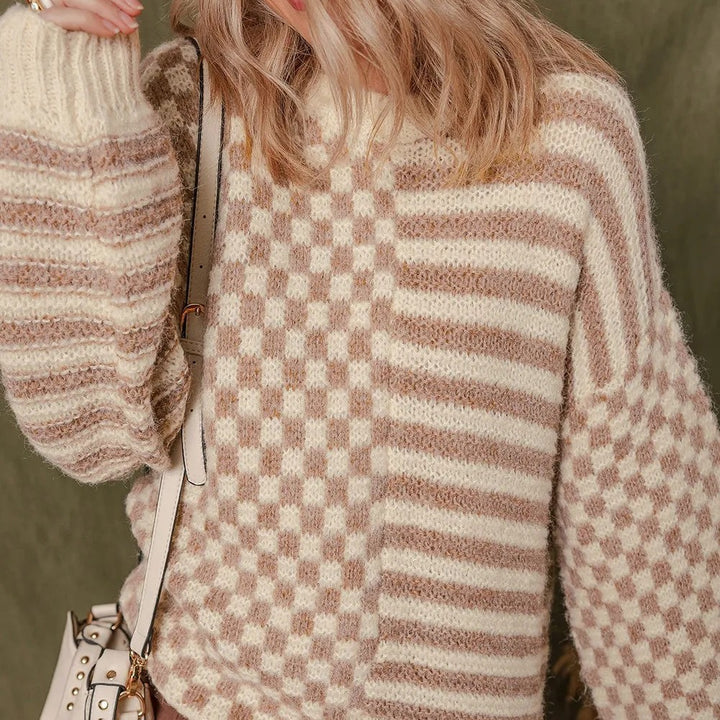 Khaki shoulder balloon sleeve sweater