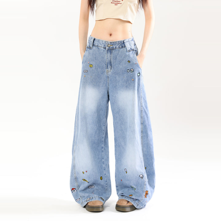American Retro Cartoon Embroidered Machete Jeans