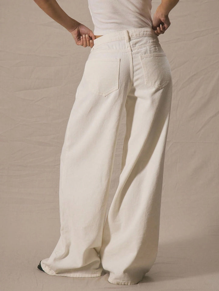 Mid Waist Wide Leg Denim Jeans