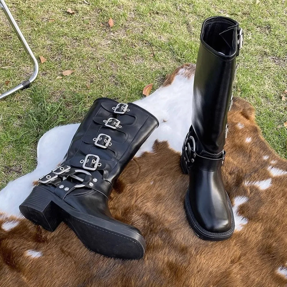 Round Toe Block Heels Boots