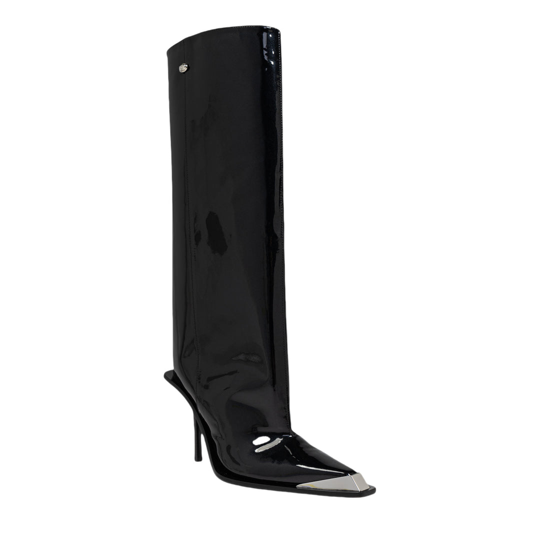 Women's large straight leg boots with metal iron toe medium length large size square toe high-heeled boots