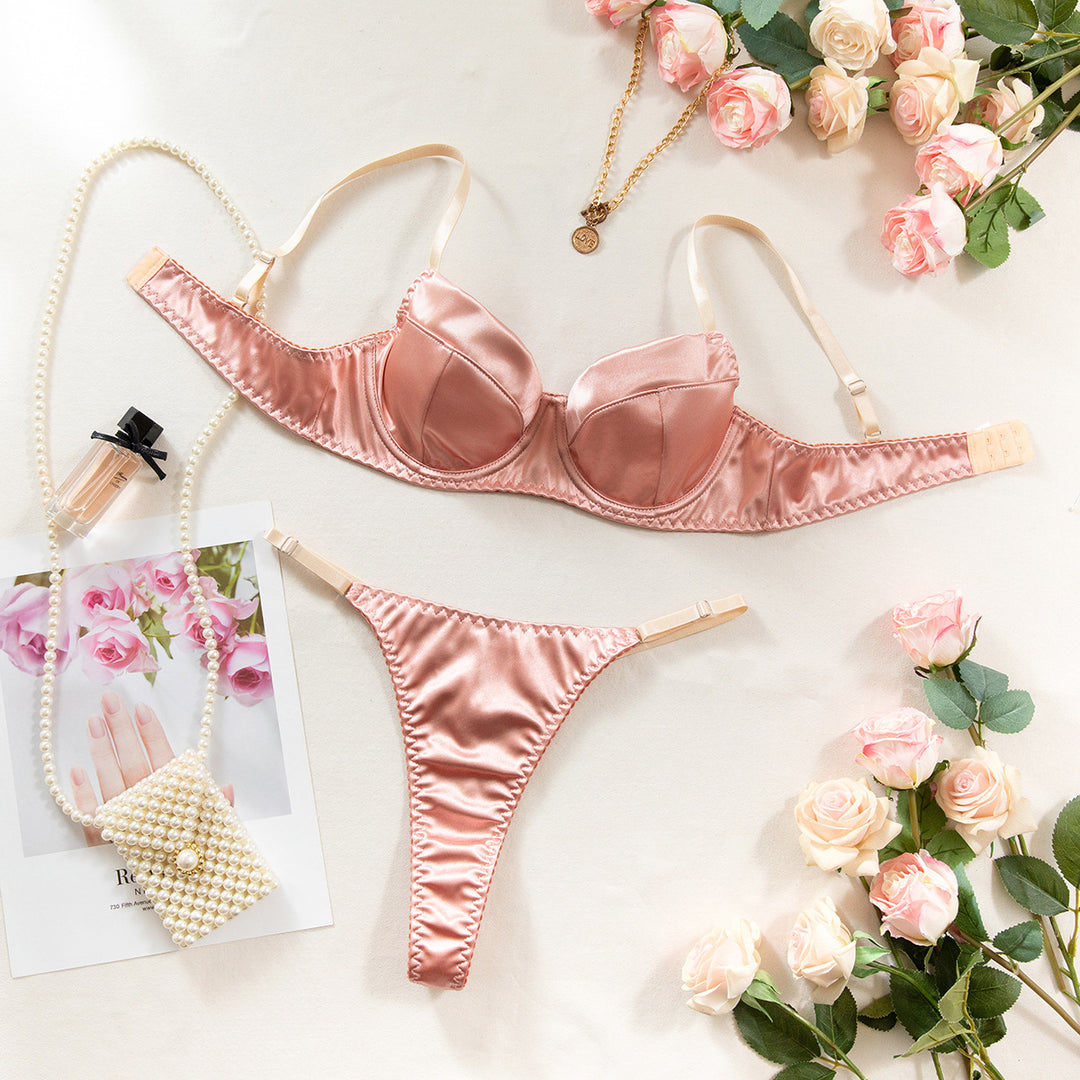 Red Lingerie Set - Sexy Thin Large Bust Minimizer Women's Push-Up Bra and Thong Underwear Set