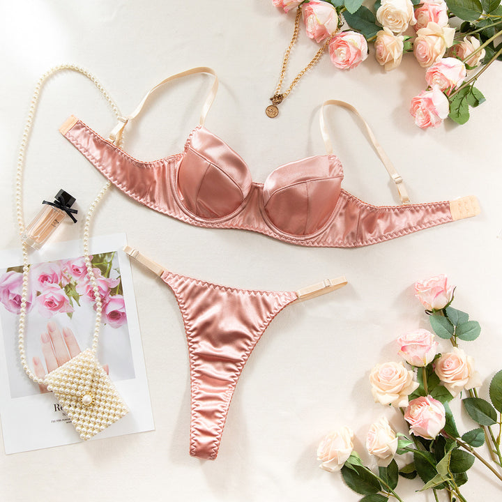 Red Lingerie Set - Sexy Thin Large Bust Minimizer Women's Push-Up Bra and Thong Underwear Set
