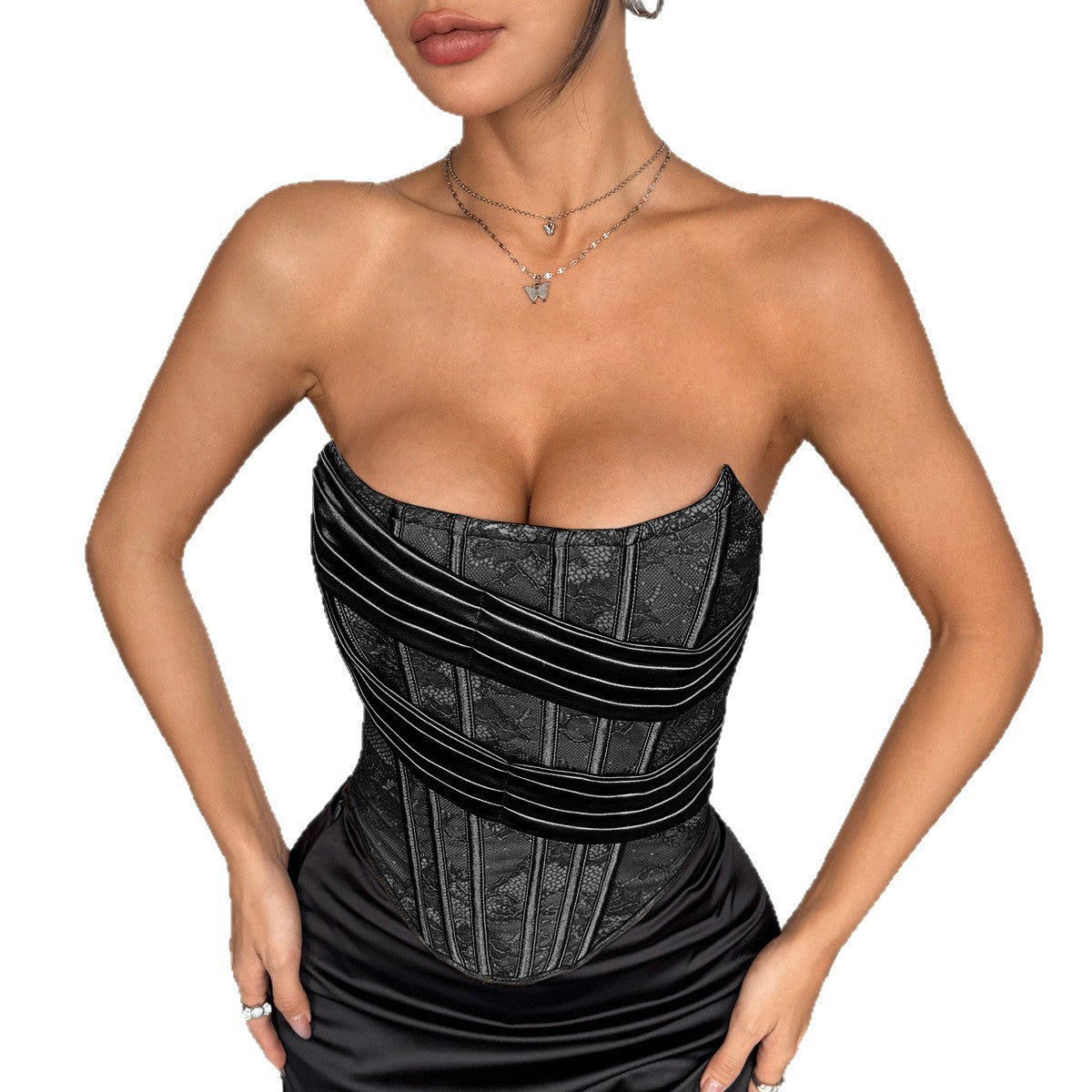 Lace Wrap Chest Design Fitted Street  Unique Backless Tube Top