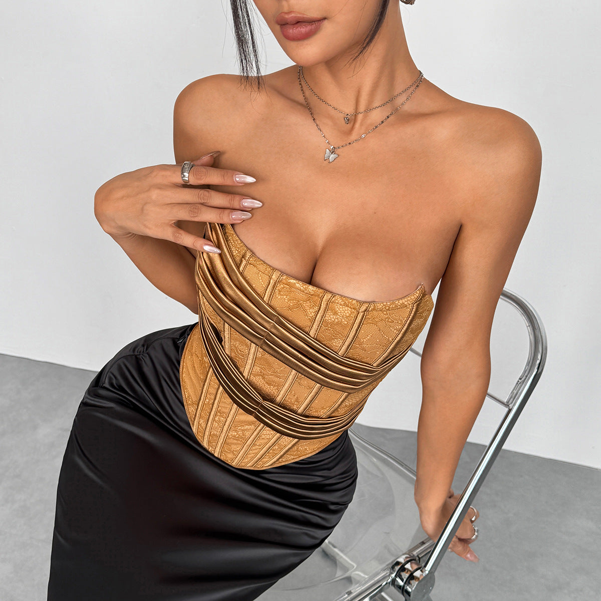 Lace Wrap Chest Design Fitted Street  Unique Backless Tube Top