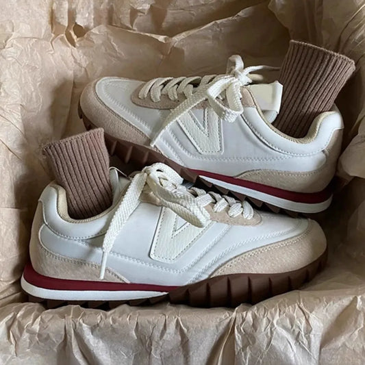 Lace Up Contrast Flat Sneakers