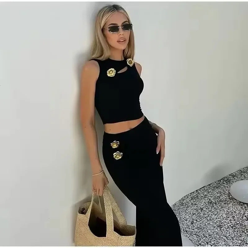 Knitted Top & High Waist Skirt Set