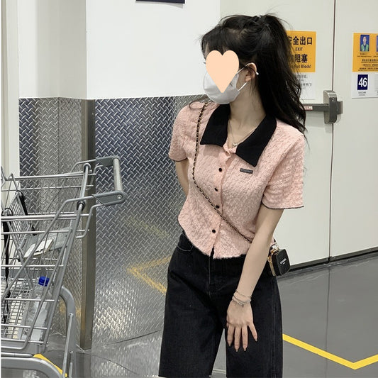 New Contrast Color Short Sleeve Shirt For Women