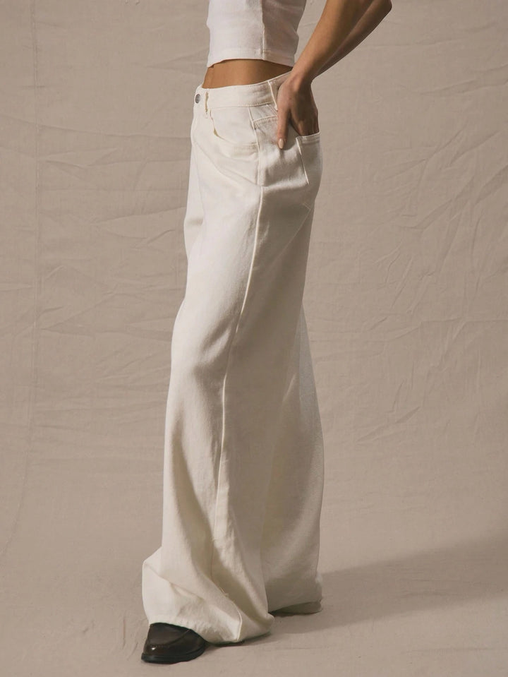 Mid Waist Wide Leg Denim Jeans