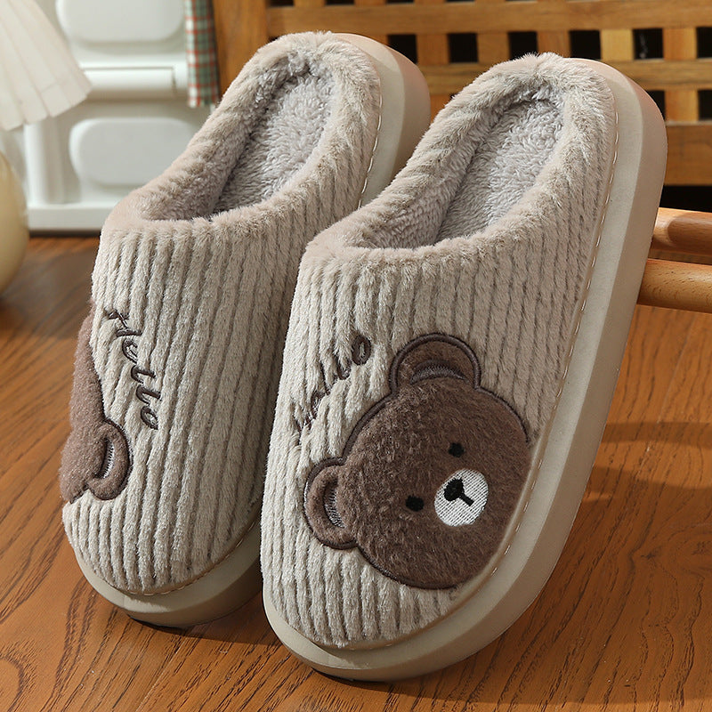 EVA Thick-soled Cotton Slippers Cartoon Bear Plush Cotton Slippers