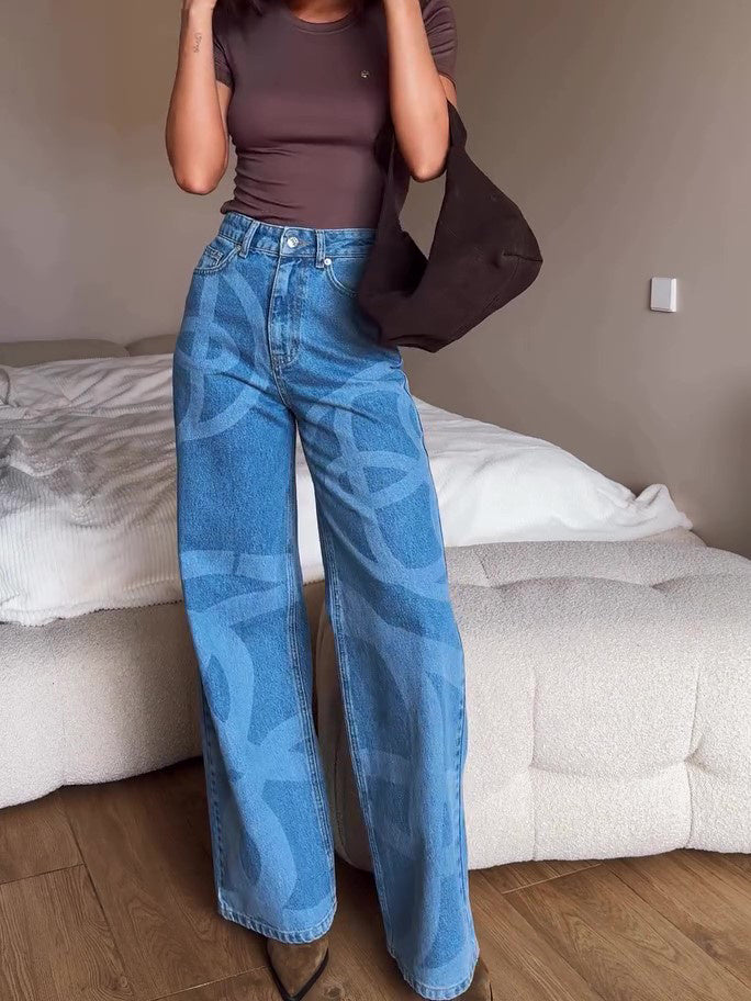 Blue Denim Wide-leg Jeans