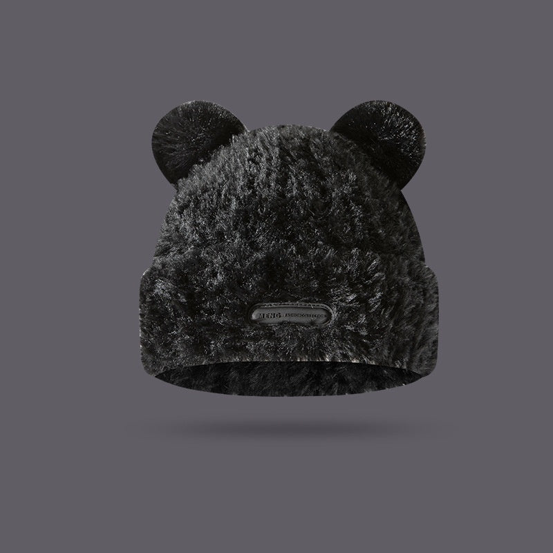 Winter Bear Plush Knitted Earflaps Cap