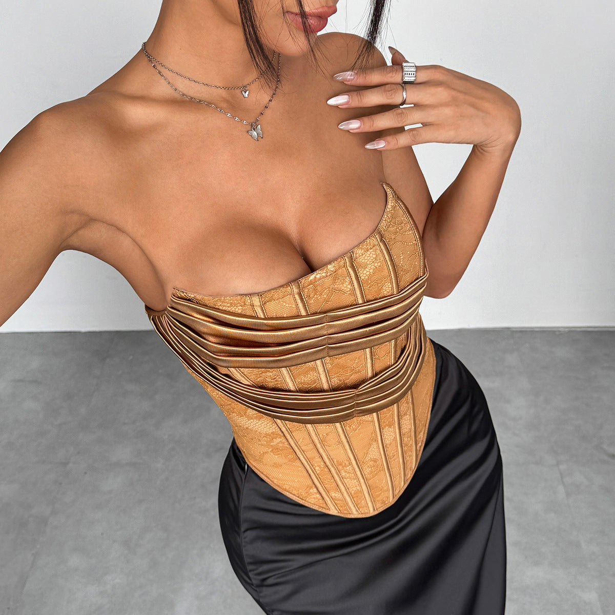 Lace Wrap Chest Design Fitted Street  Unique Backless Tube Top