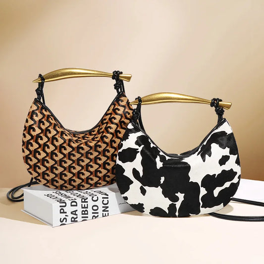 Elegant Cow Print Leather Shoulder Bag