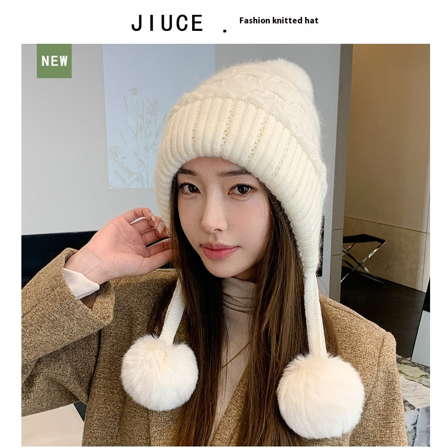 Idle Style Thick Double-layer Ear Protection Cold-proof Shuttlecock Rabbit Fur Hat