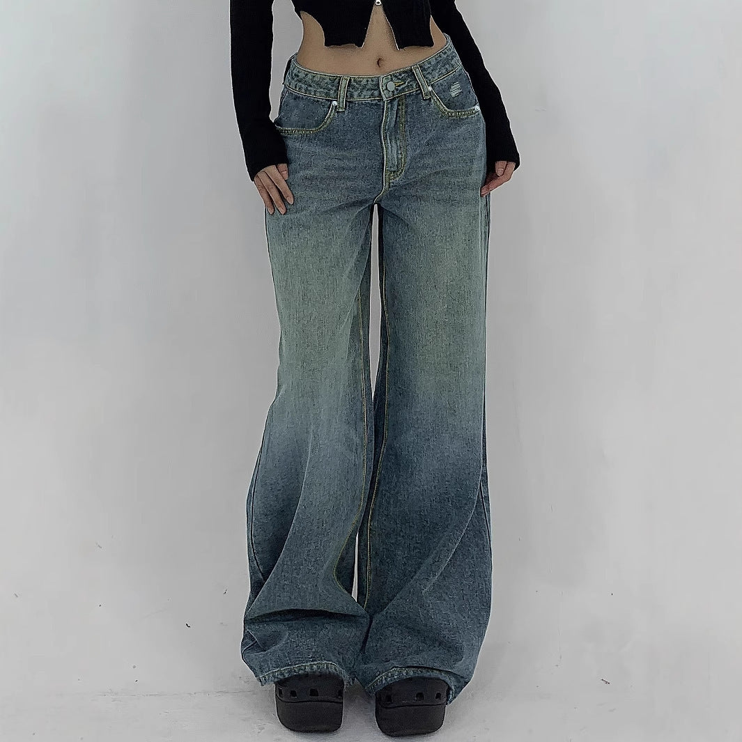 European And American Wide Leg Super Long Mop Jeans