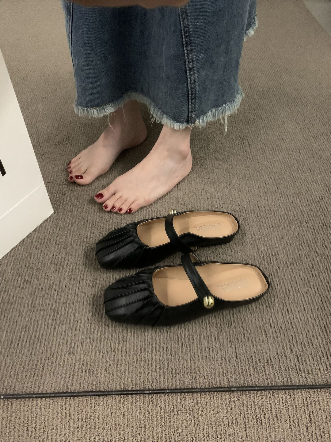 Silver Baotou Half Tuo Flat Bottom Sandals for Women's Summer Outwear New Mary Jane Muller with Skirt Sandals