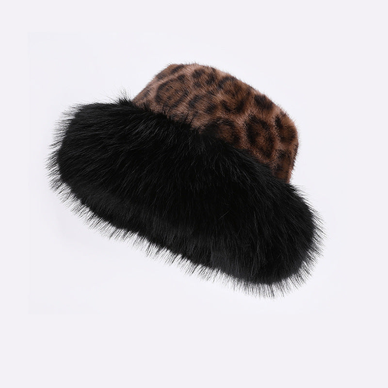 Autumn And Winter Plush Leopard Print Mongolian Cap Thickened Cold Protection