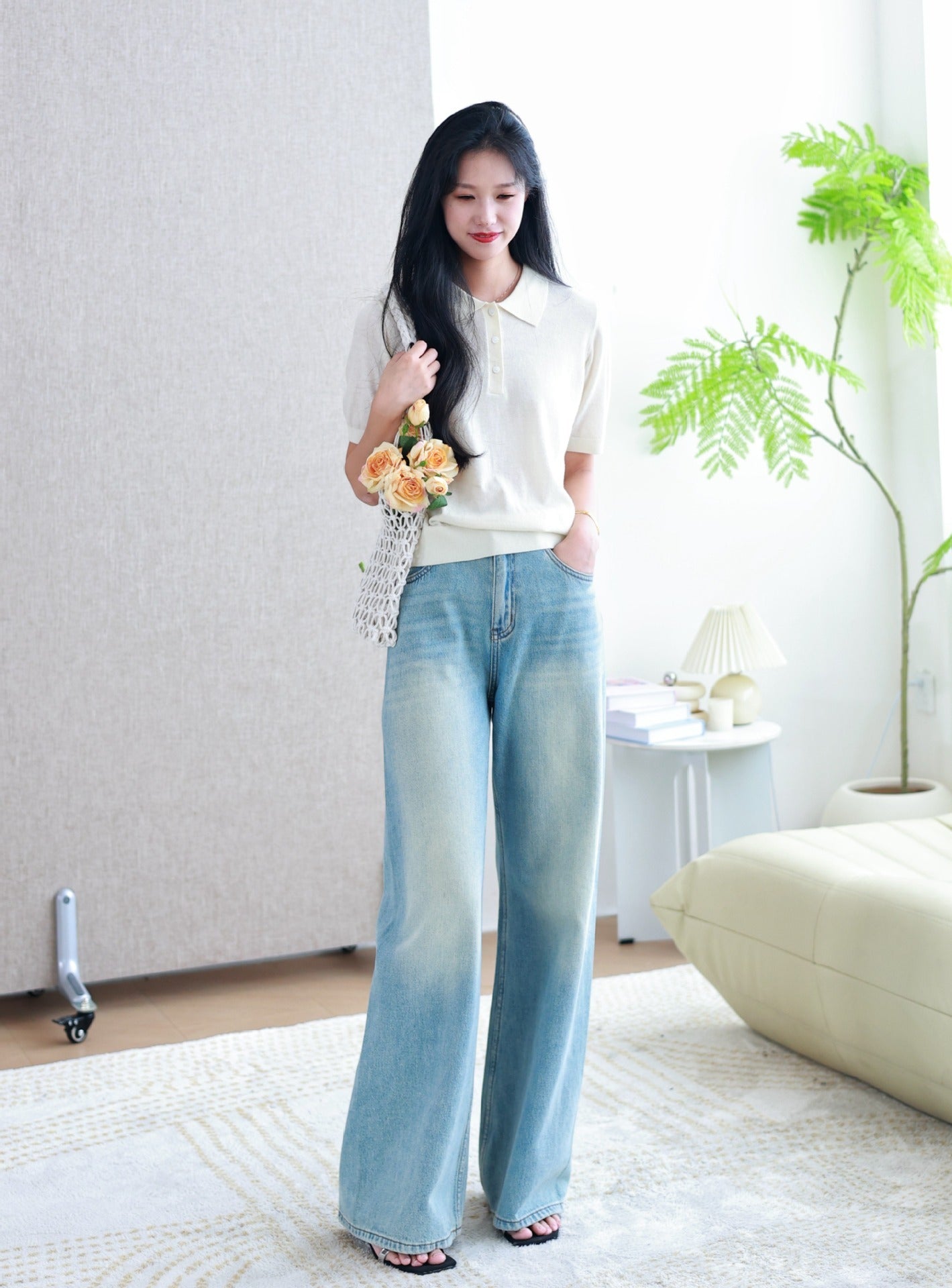 Women's Retro Washed Loose Straight Jeans