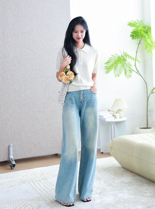 Women's Retro Washed Loose Straight Jeans