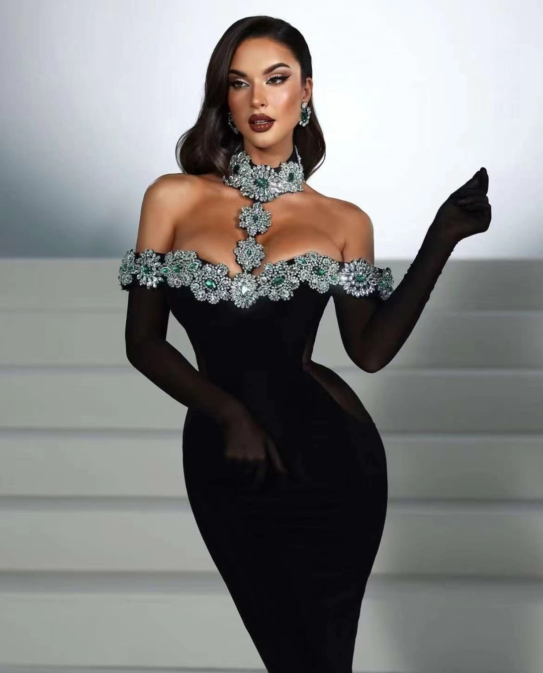 Diamond Bandage Red Carpet Dress