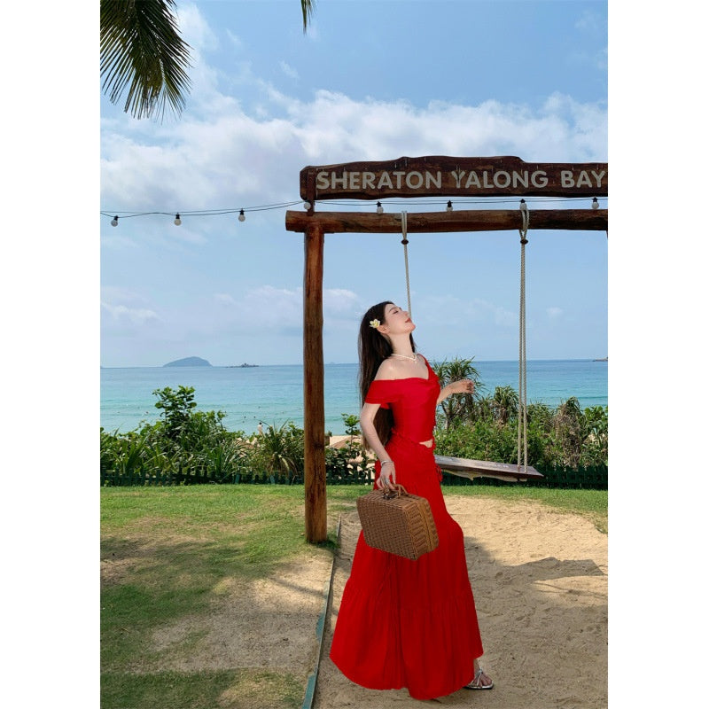 Ruffled One-Shoulder Set