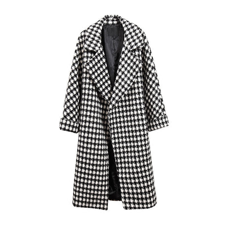 New woolen coat for women, medium to long length, slim fit women's checkered woolen windbreaker