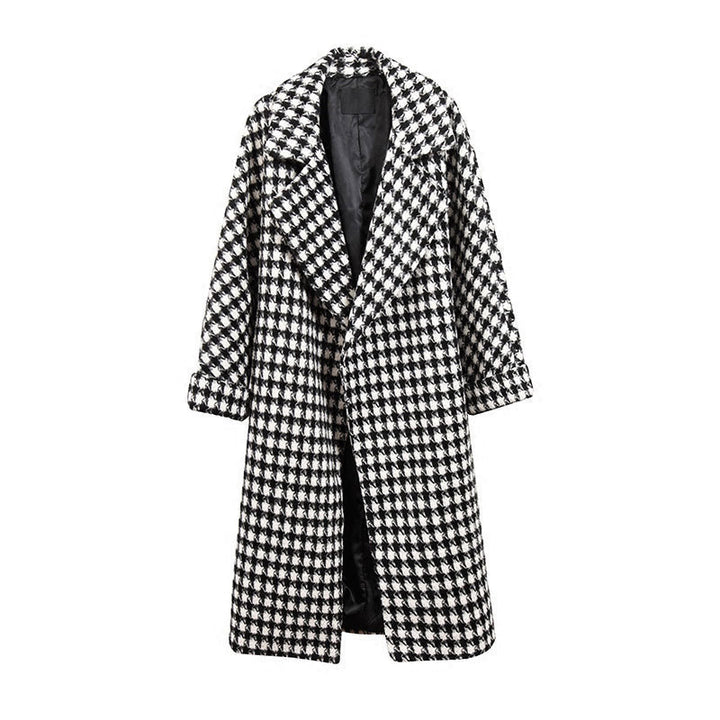 New woolen coat for women, medium to long length, slim fit women's checkered woolen windbreaker