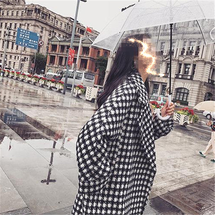 New woolen coat for women, medium to long length, slim fit women's checkered woolen windbreaker