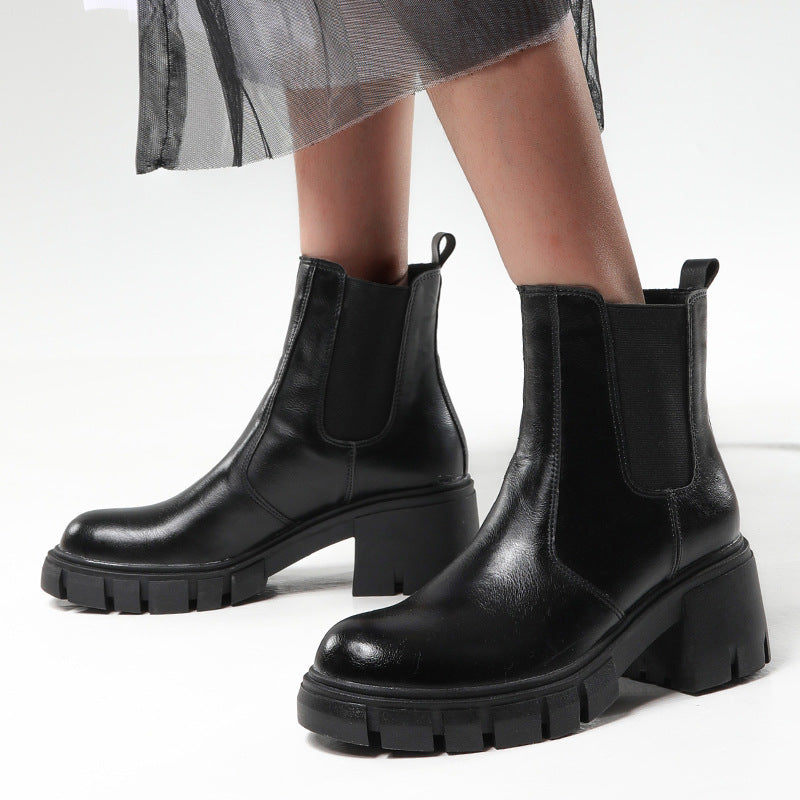 Thick Medium Heel Short Martin Style Shoes