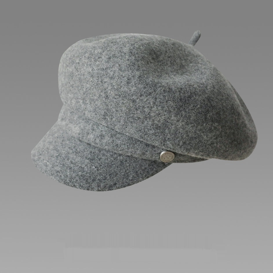 Gray Wool Beret Female Warm Knitted Hat