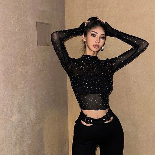 Polyester Fiber Black Top For Women