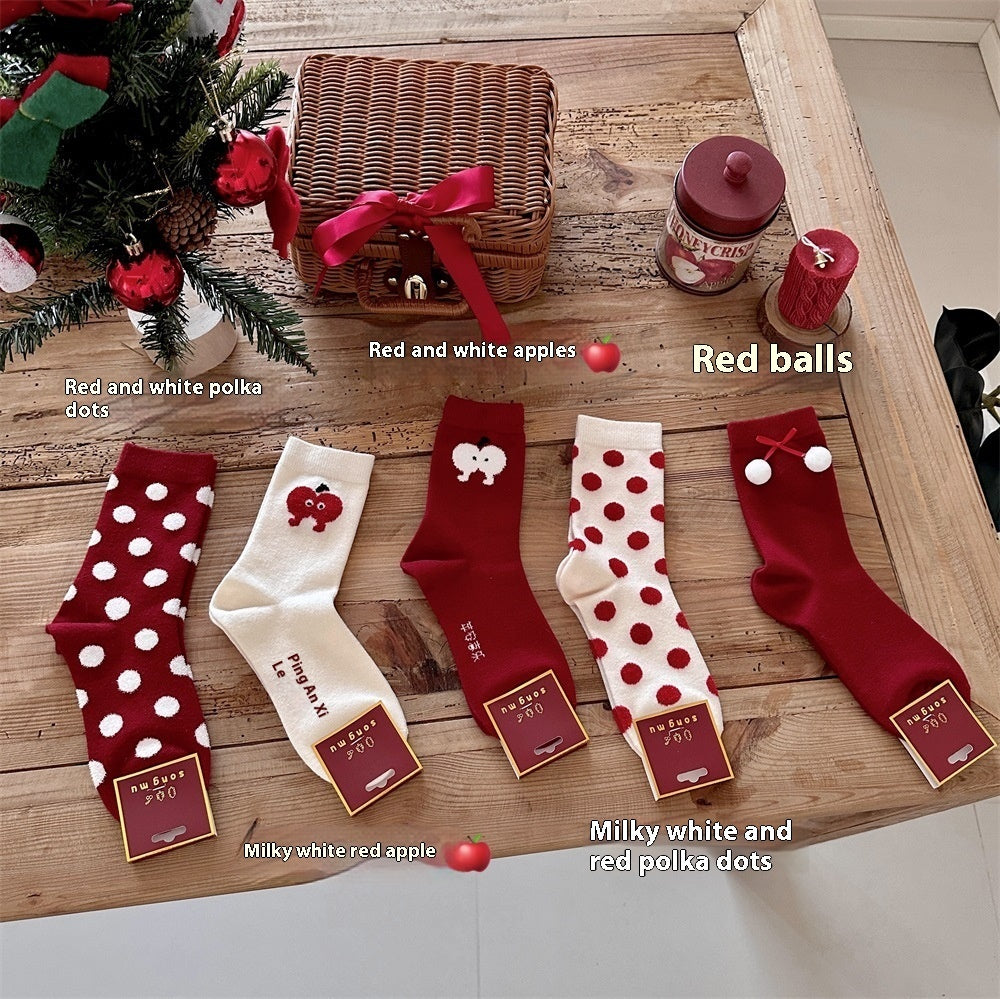 Red Angora Polka Dot Christmas Stockings