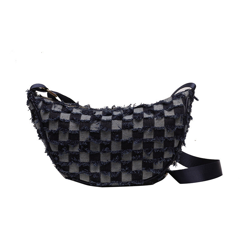 Denim Chessboard Plaid Shoulder Underarm Bag
