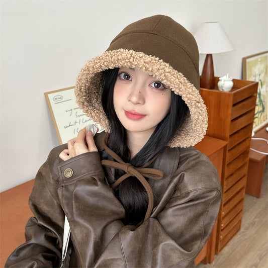Windproof Earflaps Lamb Wool Bucket Hat