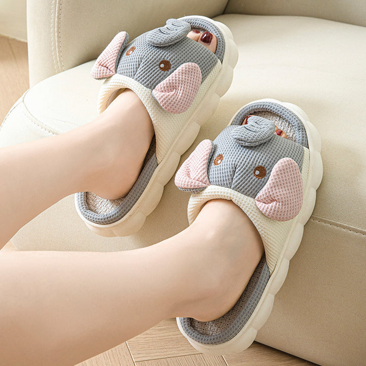 Couples Openings Open Toe Animal Linen Slippers