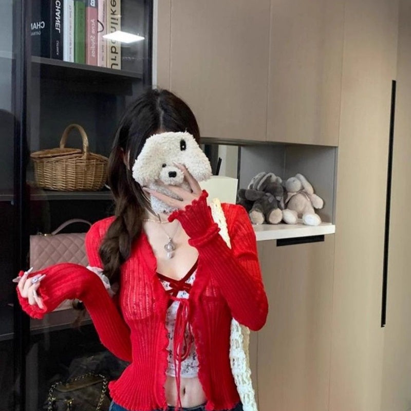 Design Sense Knotted Short Blouse Sweet Style Top