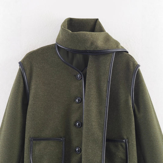 Round Neck With Long Scarf Jacket