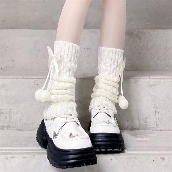 Bowknot Fur Ball Small Leg Protector Warm Bunching Socks