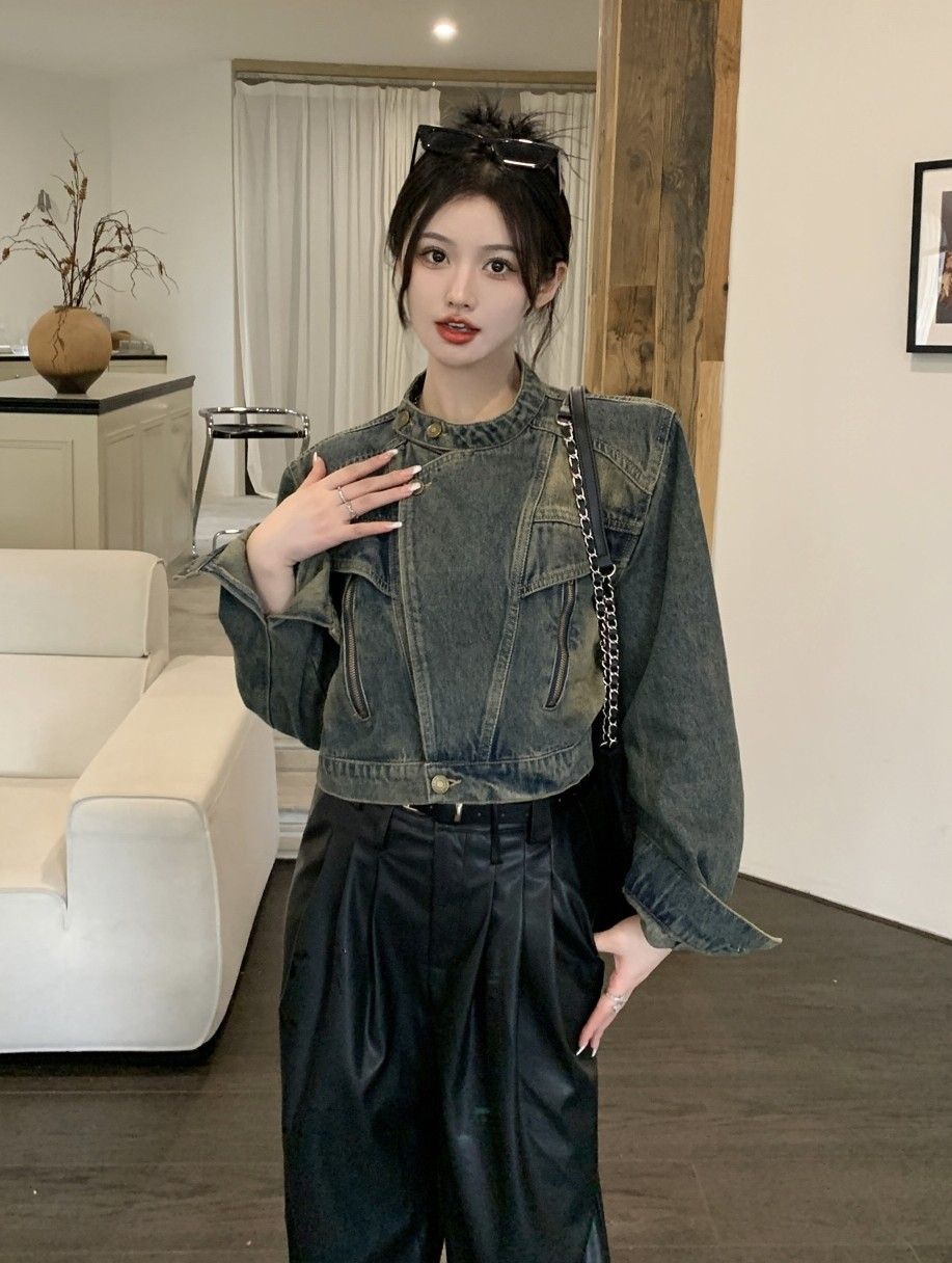 Trendy Upscale Retro Stand Collar Denim Coat