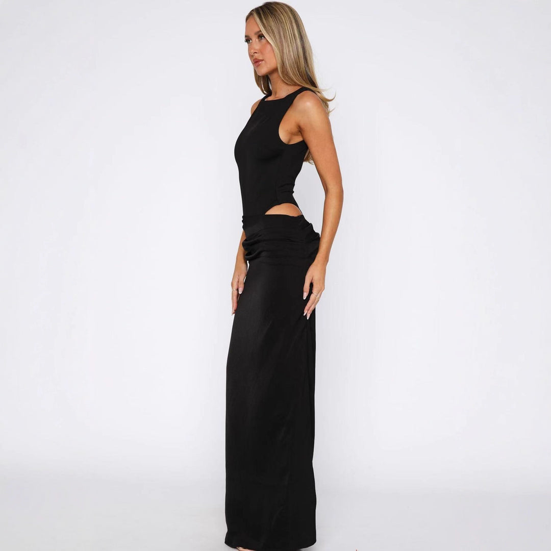 Female Solid Color New Backless Bodysuit Split Dress