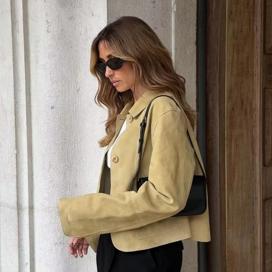 Chic Suede Elegance Dual Pocket Jacket