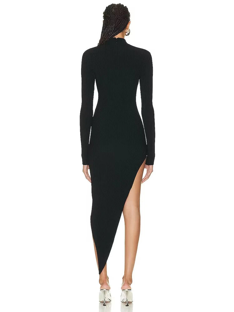 Elegant black diamond cutout party dress