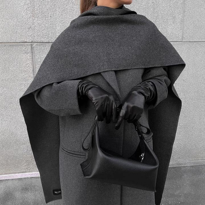 Heritage Chic Gray Scarf Collar Cloak Coat