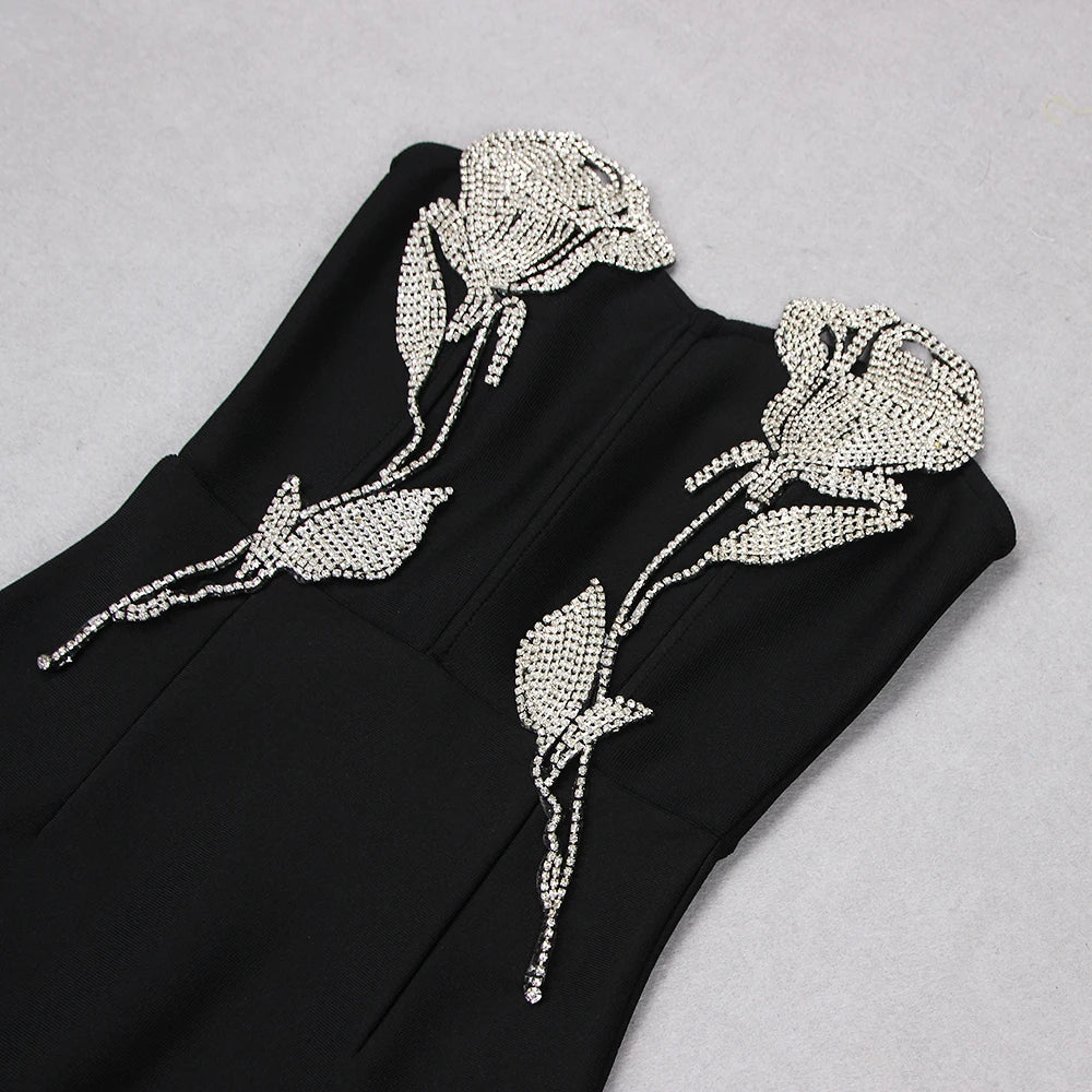 Black Embroidered Bandage Gown
