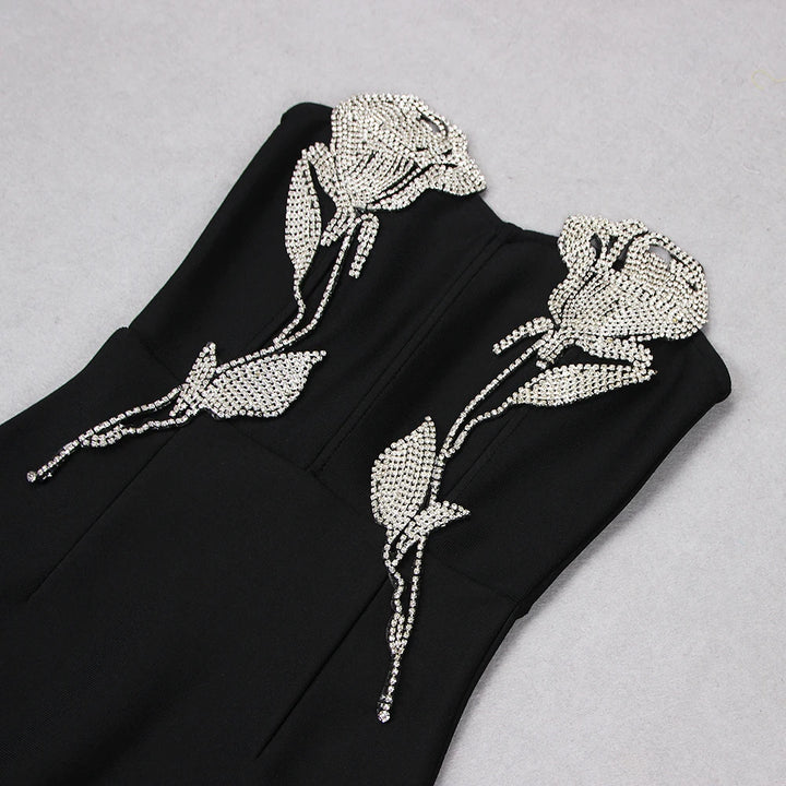 Black Embroidered Bandage Gown