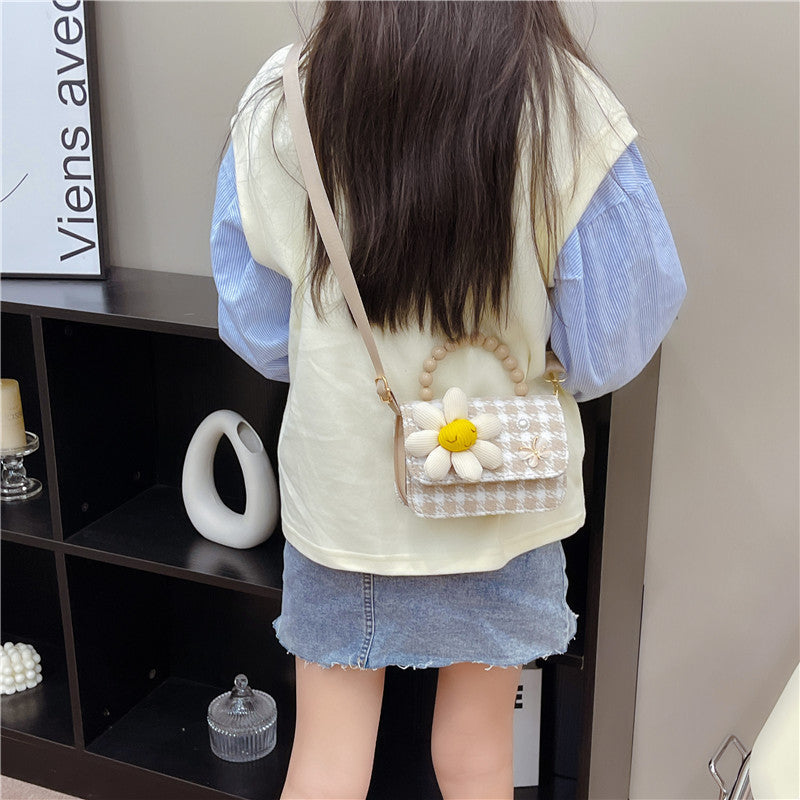 Brown Plaid Crossbody Bag Pearl Tote