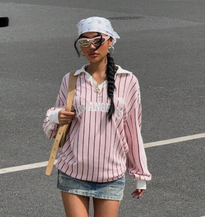 Women's  Striped Letter & Numeral Print Active T-Shirt