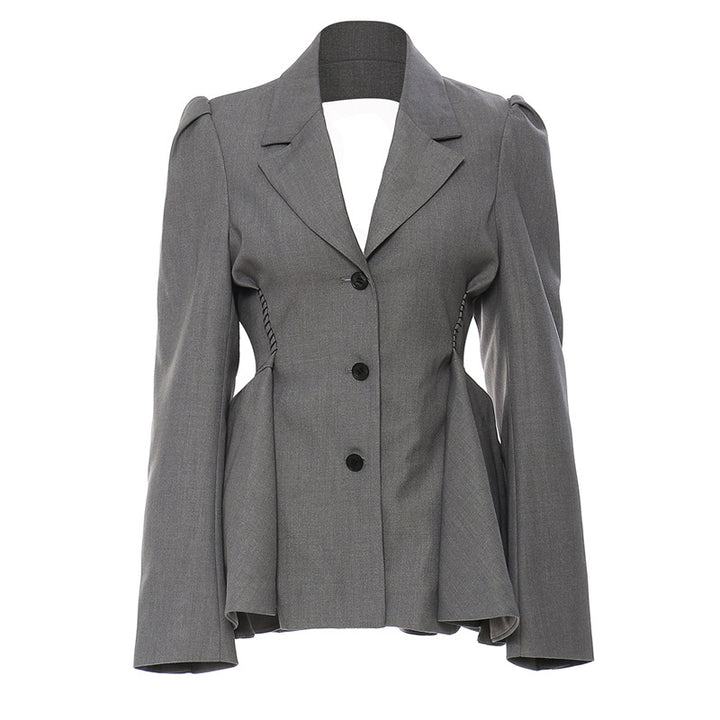 Women's Backless Lotus Leaf Hem Suit Waist Slim Coat Suit Top
